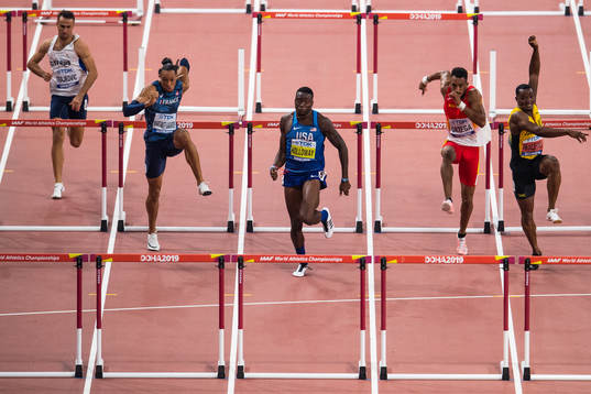 Grant Holloway of USA (M) competes the men’s 110 meter