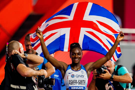 Dina Asher-Smith of Great Britain celebrates