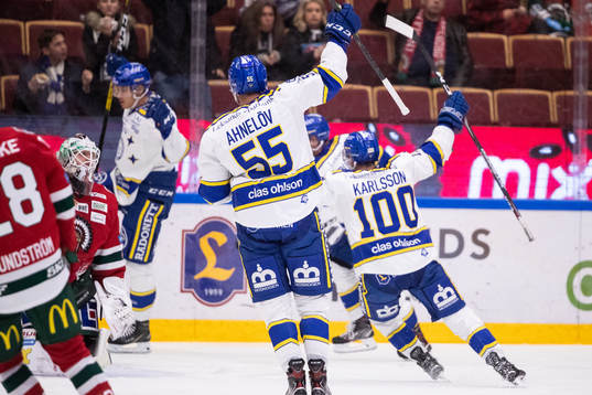 Leksands Jonas Ahnelöv och Martin Karlsson jublar