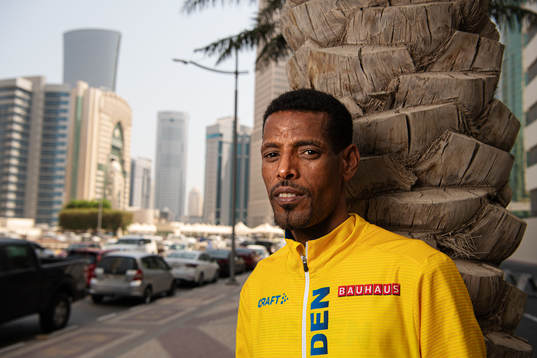 Adhanom Abraha of Sweden poses for a portrait at a press