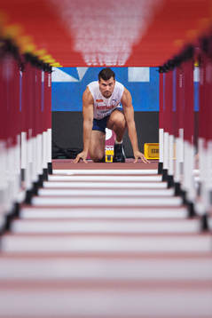 Martin Roe of Norway in men's 110 meter hurdles decathlon
