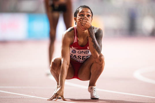 Salwa Eid Naser of Bahrain celebrates winning women’s 400