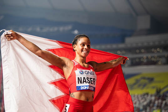 Salwa Eid Naser of Bahrain celebrates winning women’s 400