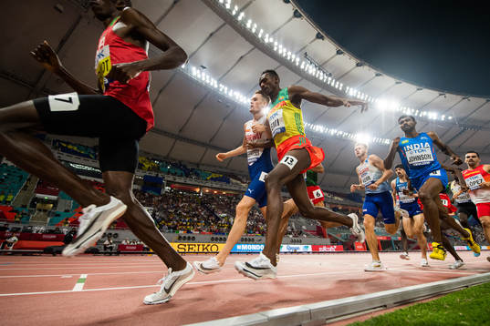 Filip Ingebrigtsen of Norway in contact with Teddese Lemi