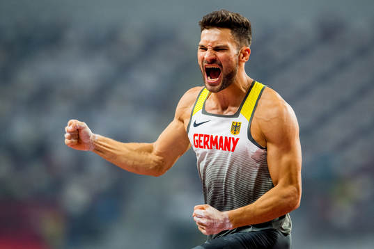 Tim Nowak of Germany celebrates when competing in men’s