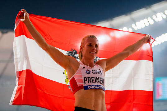 Verena Preiner of Austria celebrates