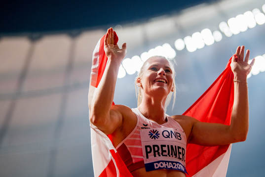 Verena Preiner of Austria celebrates