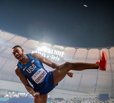 Solomon Simmons of USA celebrates when competing in men's