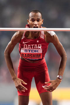 Mutaz Essa Barshim of Qatar celebrates