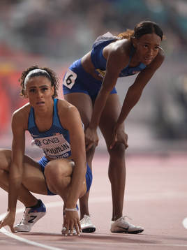 Sydney McLaughlin of USA (silver) and Dalilah Muhammad of
