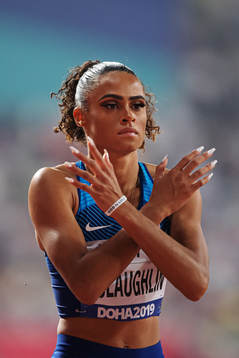 Sydney McLaughlin of USA in the women's 400 meter hurdles