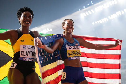 Rushell Clayton of Jamaica (bronze) and Dalilah Muhammad of