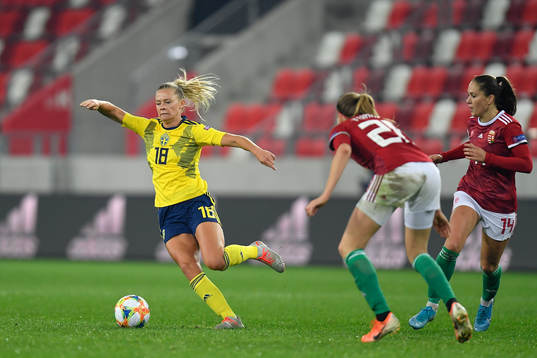 Fridolina Rolfo of Sweden vies against Evelin Mosdoczi of