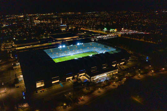 Drönarvy över Stadion i Malmö