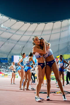Emily Diamond and Laviai Nielsen of Great Britain look