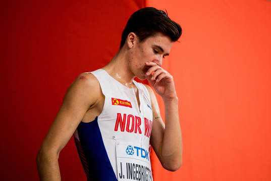 Jakob Ingebrigtsen of Norway looks dejected after men's