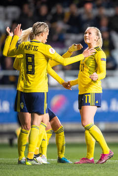 Lina Hurtig and Stina Blackstenius celebrate