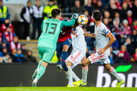 Omar Elabdellaoui of Norway and goalkeeper Kepa