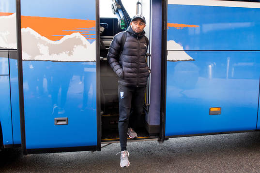Fouad Bachirou of Malmö FF arrives at their hotel