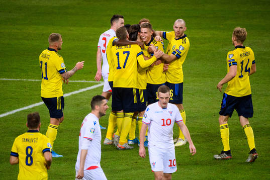 Mattias Svanberg of Sweden celebrate with teammates