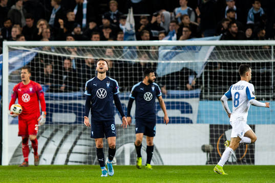 Arnor Traustason of Malmö FF looks dejected