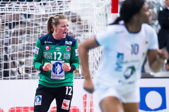 Goalkeeper Silje Solberg of Norway celebrates