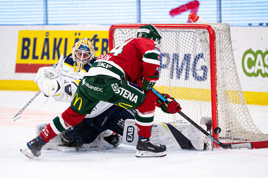 s målvakt Jonas Gunnarsson och Frölundas Simon Hjalmarsson
