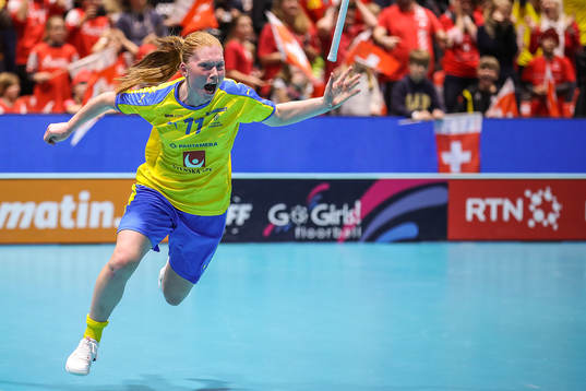 Johanna Hultgren of Sweden celebrates scoring 3-2