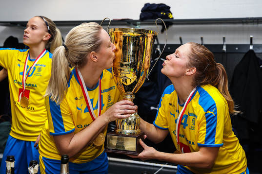 Isabell Krantz and Ida Sundberg of Sweden celebrate in the