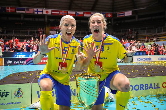 Anna Wijk and Isabell Krantz of Sweden celebrate with the