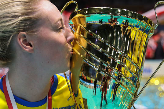 Isabell Krantz of Sweden kisses the trophy