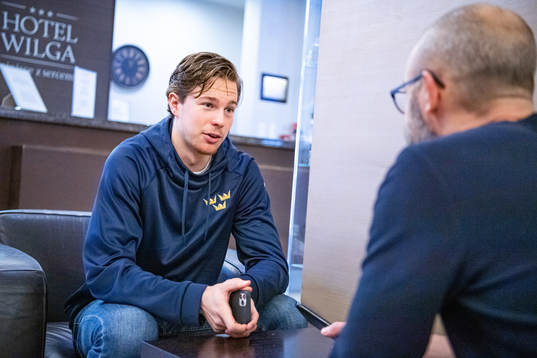 Goalkeeper Hugo Alnefelt of Sweden is interviewed by the