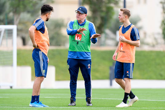 Daleho Irandust, head coach Janne Andersson and Joel