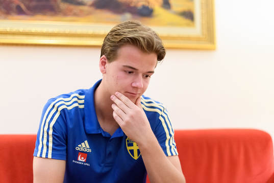 Augusti Erlingmark of Sweden is being interviewed