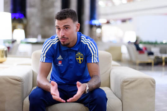 Jordan Larsson of Sweden is being interviewed