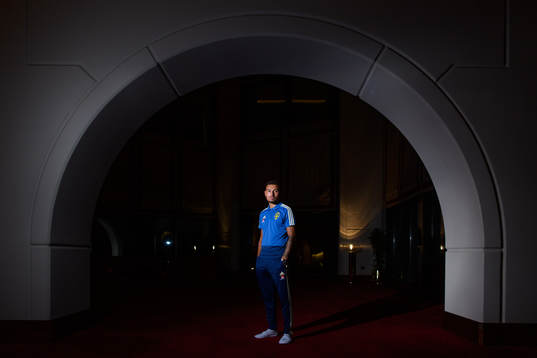 Jordan Larsson of Sweden poses for at portrait