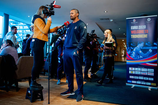 Didier Dinart, head coach of France, at a press event