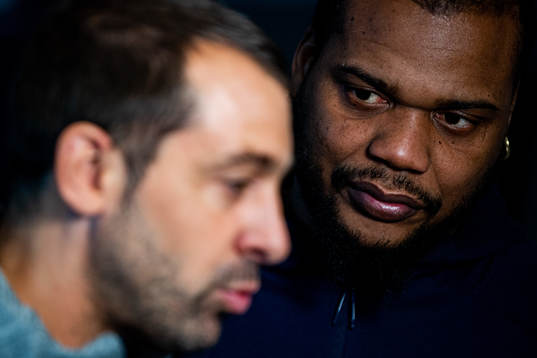 Michaël Guigou and Cedric Sorhaindo of France at a press