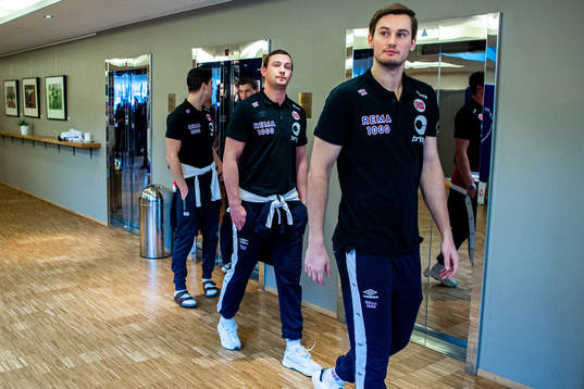 Sander Sagosen and Magnus Abelvik Rød of Norway at a press