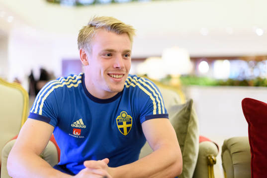 Goalkeeper Isak Andersson is being interviewed