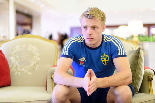 Goalkeeper Isak Andersson is being interviewed
