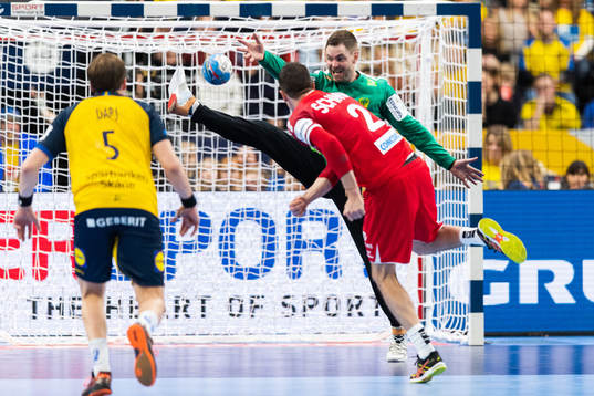 Goalkeeper Andreas Palicka of Sweden saves a penalty shot