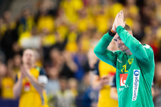 Goalkeeper Andreas Palicka of Sweden celebrate