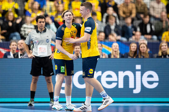Valter Chrintz of Sweden celebrates with Philip Henningsson