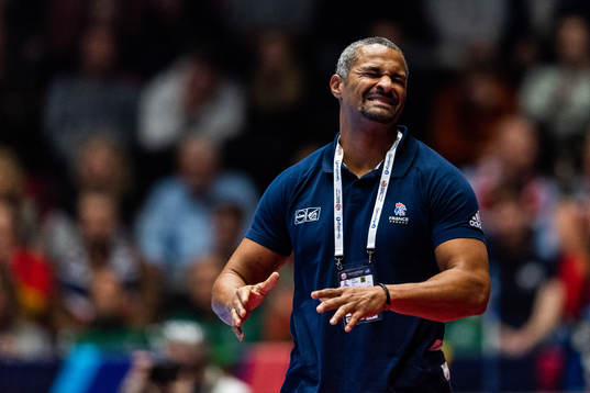 Didier Dinart, head coach of France, reacts