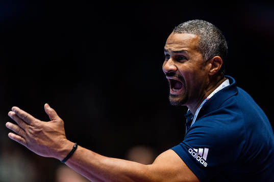 Didier Dinart, head coach of France, reacts
