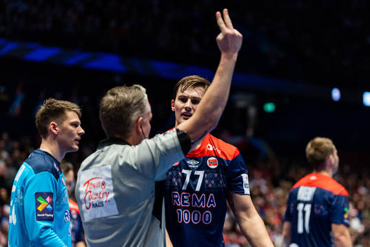 Magnus Abelvik Rød of Norway receives a two minute penalty