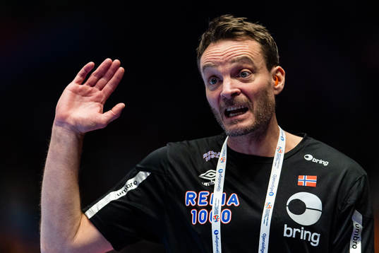 Christian Berge, head coach of Norway, reacts