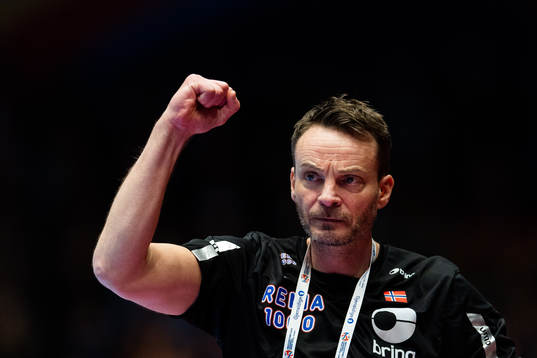 Christian Berge, head coach of Norway, celebrates