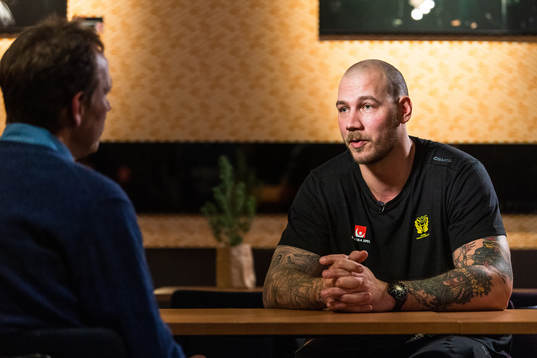Andreas Nilsson of Sweden is interviewed at a press event